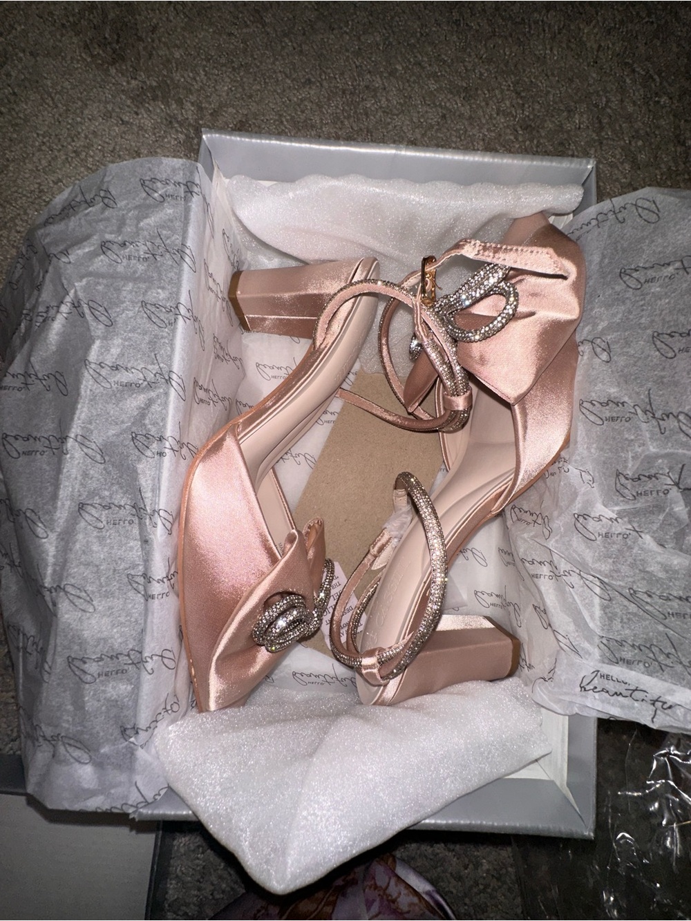 Satin wedding David’s bridal Ankle-Tie Heels in Blush champagne 🍾